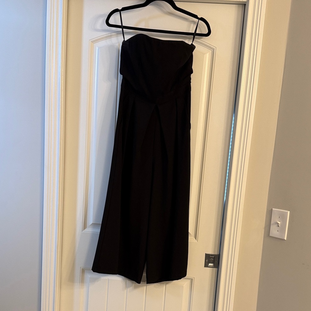 Sans Souci Elegant Black Strapless Wide Leg Black Jumpsuit, Size S